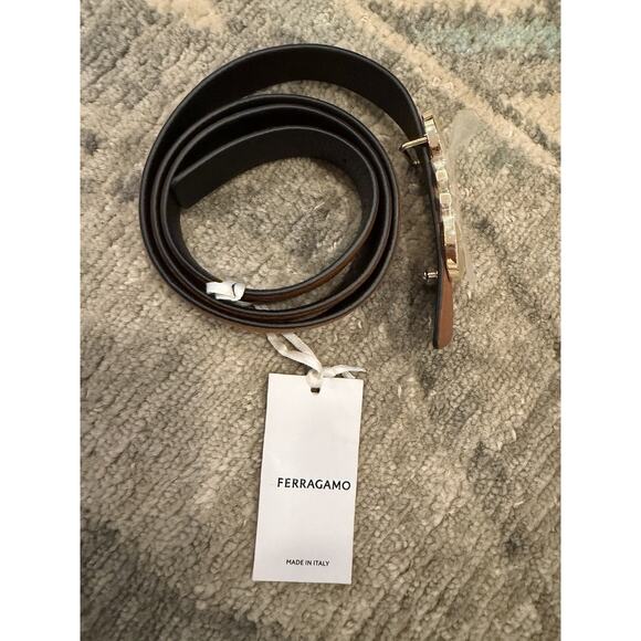 Ferragamo Reversible Gancini belt Cognac/black Gold Buckle Womens Sz 90 NWT $489 main image 5